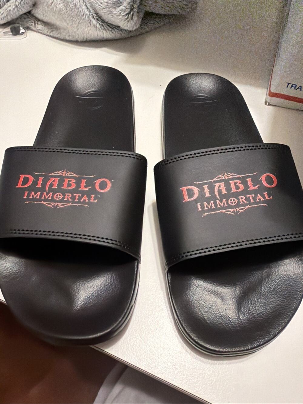 Diablo Immortal Slides, 7/8 Men’s 8/9 Womens New, NWT, Black with Red Lettering